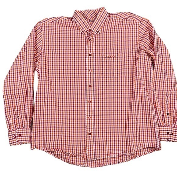 Fredrick Martin Button‎ Down Dress Shirt Checked Red Orange Mens Size XL 43-44 - Picture 1 of 10